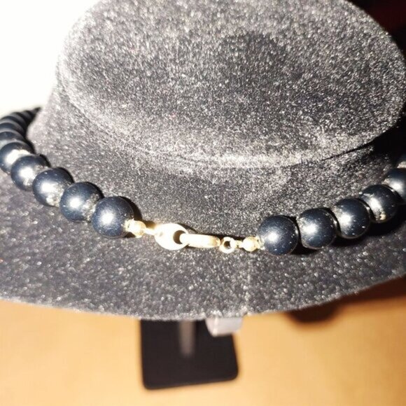 Black Beaded Necklace W/Geometric Multicolor Stone Pendants & Gold Accents -VTG - Picture 4 of 4